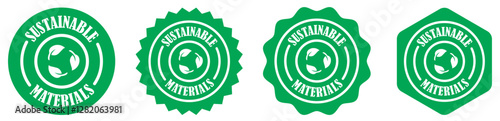 Eco friendly sustainable materials badge icon set with leaf recycling symbol for packaging labels and environmental certifications on white background. Leaf logo for packaging