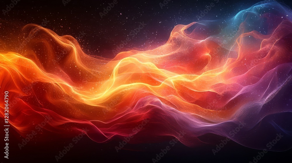 Vibrant abstract waves of orange, pink, and blue light swirling against a dark background, evoking energy and creativity for modern design projects. Vibrant abstract waves of orange, pink, and blue light swirling against a dark background, evoking energy and creativity for modern design projects.