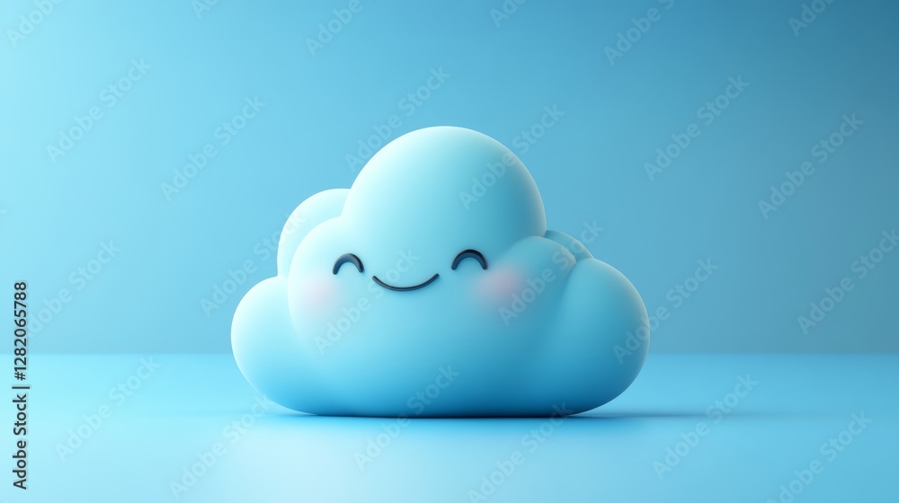 Obraz premium A tranquil cloud with closed eyes rests calmly against a soft blue backdrop in a whimsical illustration