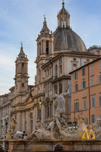 The large and intricate Baroque Trevi Fountain in the capital of Italy