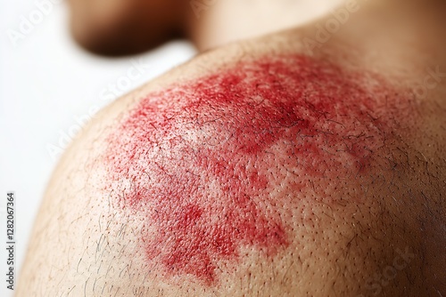 Detailed Close-Up of Red Skin Irritation on Shoulder and Back – Isolated on White or Transparent Background