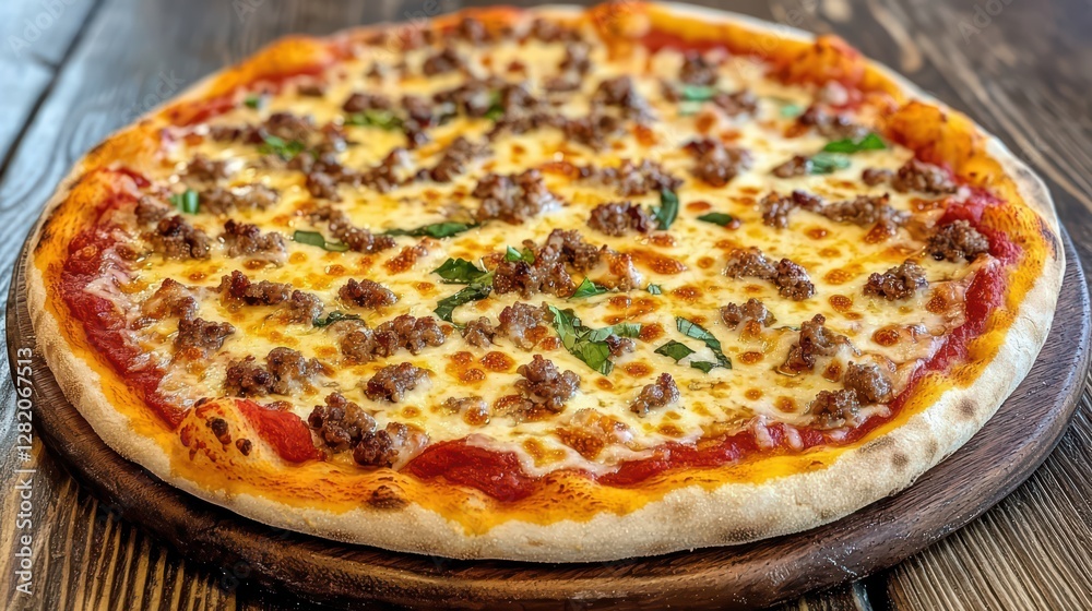 Freshly Baked Pizza with Melted Cheese and Savory Toppings Freshly Baked Pizza with Melted Cheese and Savory Toppings