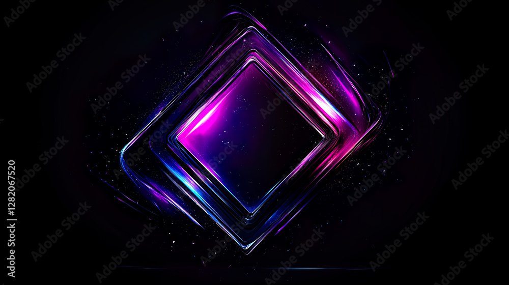 Obraz premium Futuristic Neon-Lit Geometric Forms with Glowing Edges and Cyberpunk Aesthetics in Abstract Symmetry 