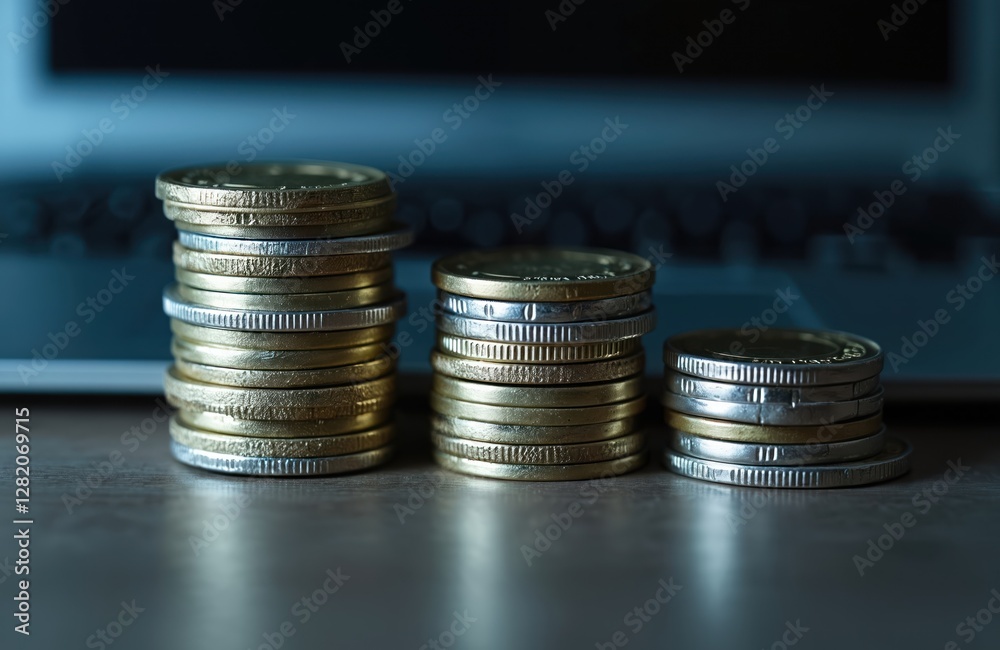 Pile of gold and silver coins stack. Finance treasury deposit in bank account, safe investment. Corporate business economy, financial growth by investment to gain cash revenue. Pile of gold and silver coins stack. Finance treasury deposit in bank account, safe investment. Corporate business economy, financial growth by investment to gain cash revenue.