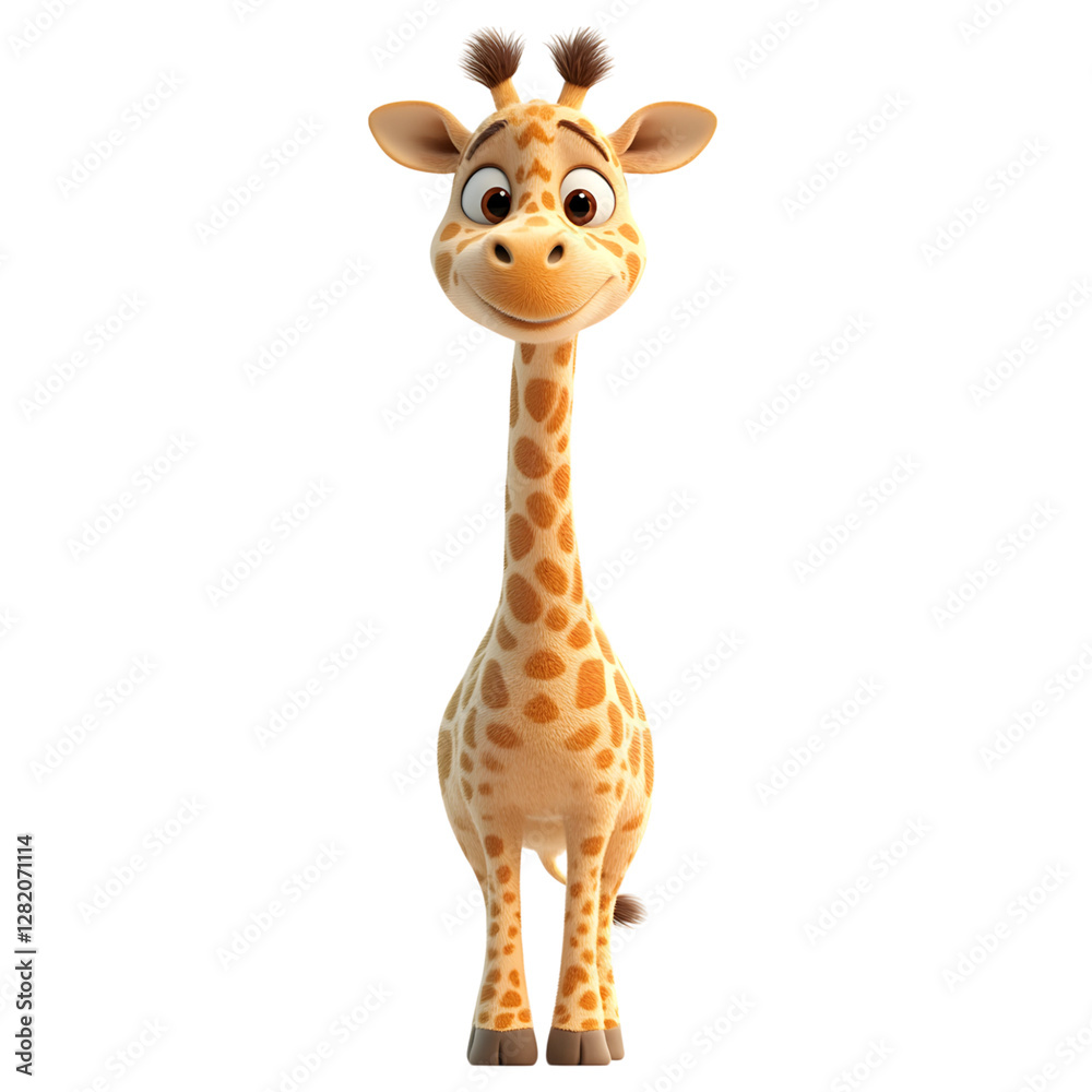 Fluffy 3D Cartoon Giraffe with Glowing Spots Isolated on Transparent Background Fluffy 3D Cartoon Giraffe with Glowing Spots Isolated on Transparent Background