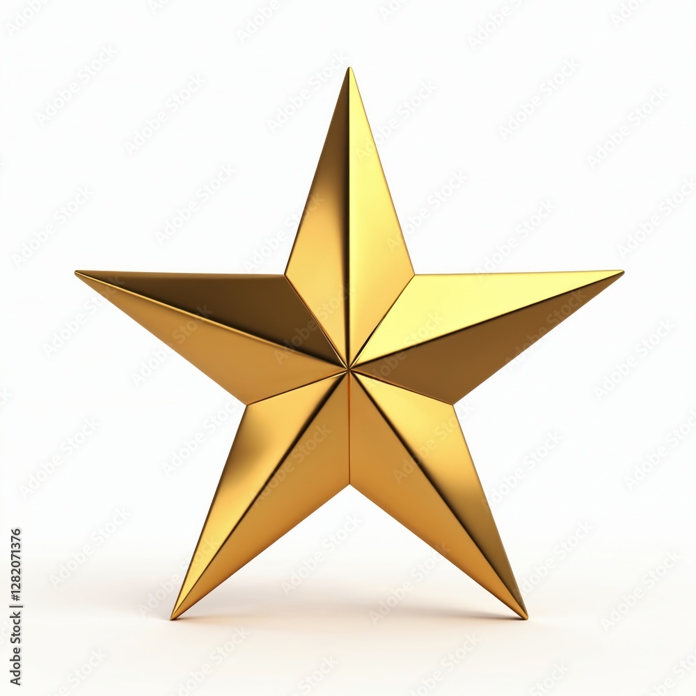 Obraz premium 3D rendered gold star isolated on white background. Symbolizes feedback, excellent performance, rating, status, VIP. Three-dimensional metal shape illustration, luxury, success, shiny object.