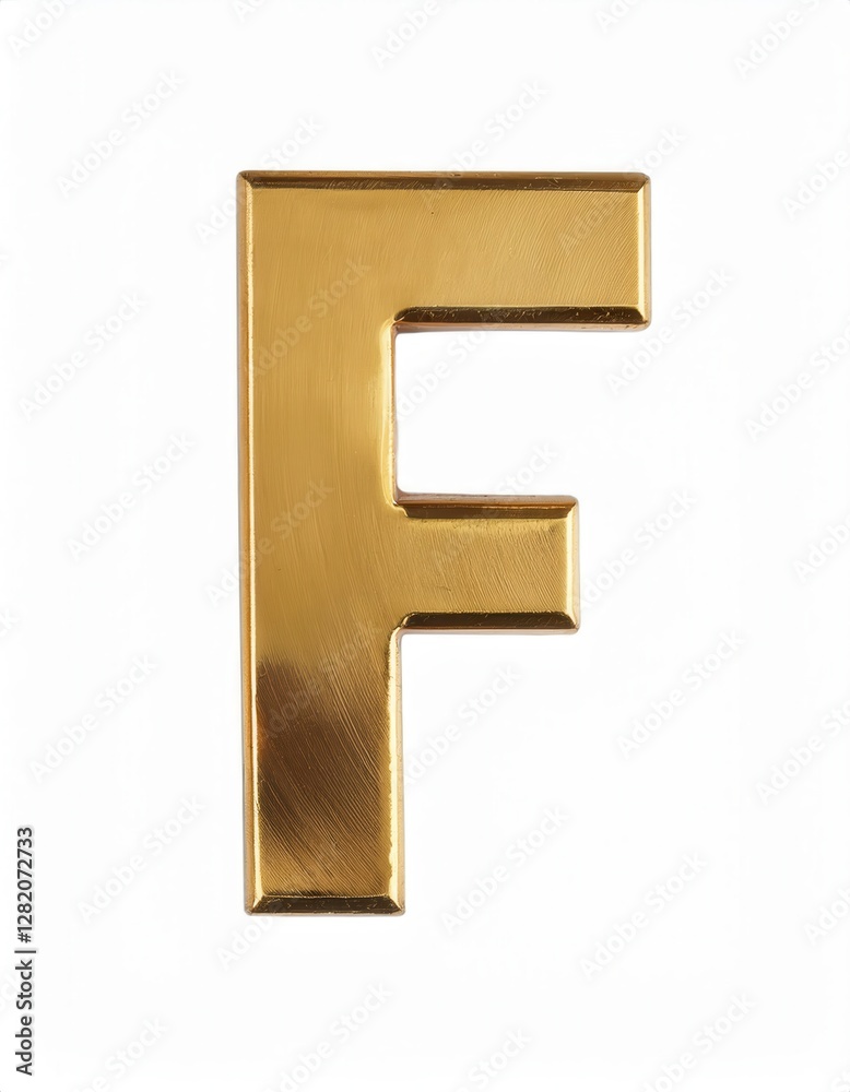 Gold bar shaped letter F on a white background for design and branding purposes Gold bar shaped letter F on a white background for design and branding purposes
