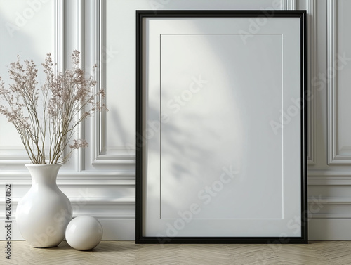Mockup poster frame on the wall n the living room, art picture, for interior design or real estate decoration luxurious apartment, background.