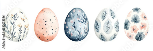 A set of hand-painted pastel Easter eggs with intricate patterns, creating a vibrant and festive look, perfect for Easter-themed digital projects and designs, banner photo