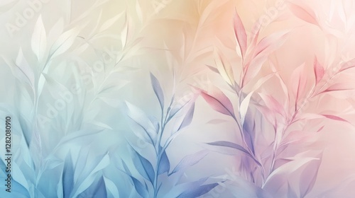 abstract botanical patterns with soft pastel highlights, artistic and serene composition, textured and radiant design, dreamy and light atmosphere