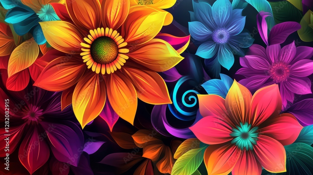 abstract floral designs with vibrant patterns, artistic and dynamic composition, textured and radiant design, bold and cheerful atmosphere abstract floral designs with vibrant patterns, artistic and dynamic composition, textured and radiant design, bold and cheerful atmosphere