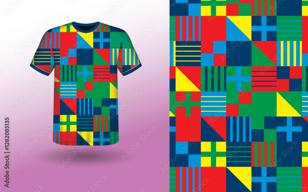 Fototapeta premium T-shirt Sport Design Template, T-shirt Mockup Abstract Grunge Sport Jersey Design For Cricket, Football Soccer, Racing, Sports, Running Soccer Jersey. Uniform Front Viewtemplate, vector, soccer, spo