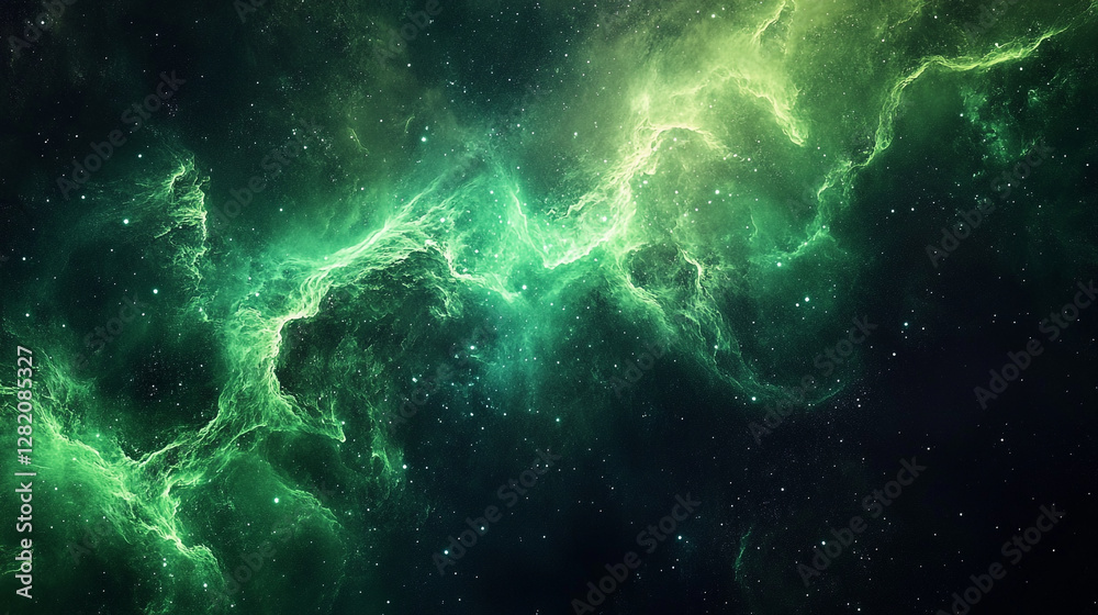 Stunning green cosmic nebula swirling through the depths of outer space