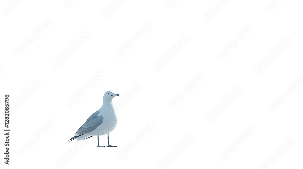 Obraz premium Single Elegant Seagull Bird on Black Background Isolated Wildlife Photography Nature Image sky grey wing beak view white