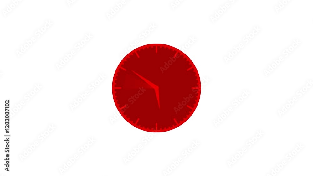 Red clock isolated animation, clock isolated on white background