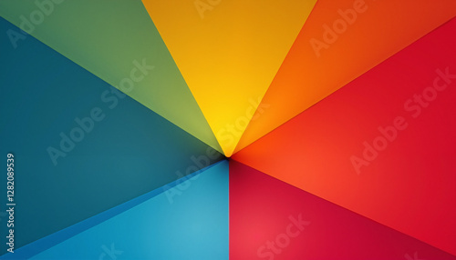 Colorful geometric pattern with vibrant sections of blue, green, yellow, red, and orange converging at a central point, copy space Free Download Colorful geometric pattern with vibrant sections of blue, green, yellow, red, and orange converging at a central point, copy space - GFXLoad