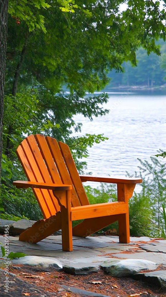 Fototapeta premium Tranquil outdoor wooden seating for comfort high resolution picture