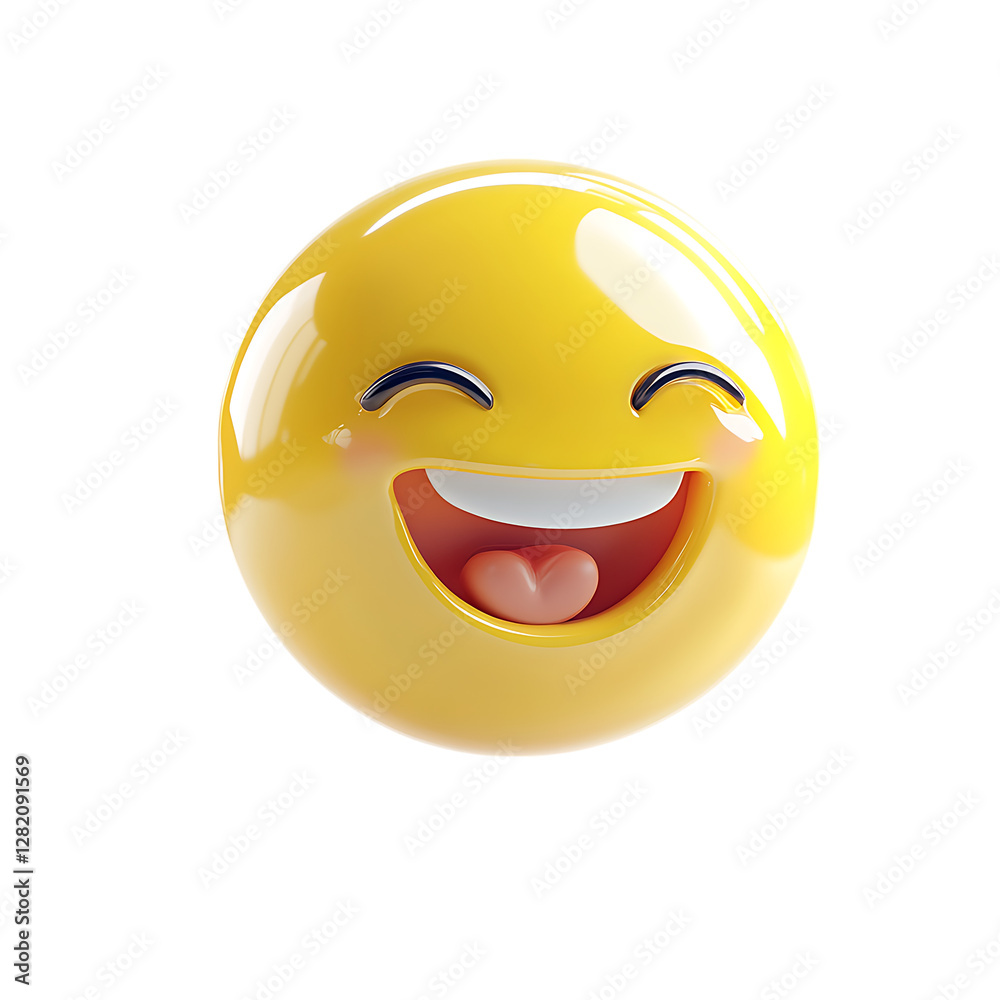 Fototapeta premium PNG Cheerful 3D Emoticon, Smiling Yellow and Ready to Brighten Messages Against Transparent Background for Social Media, Emoji, or Digital Communication Projects.
