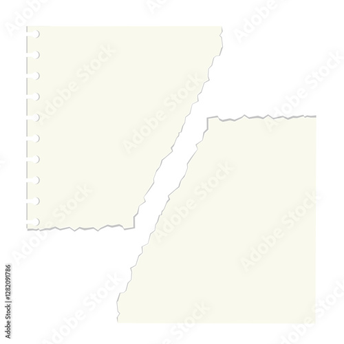A collection of cream clean torn paper pieces with different shapes and sizes. Modern grunge collage for contemporary art style. Brutalism vertical cornered abstract shapes.