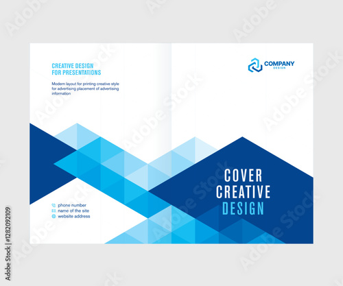 Cover for presentation, catalog, annual report, creative abstract design, blue triangle background