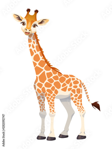 Smiling cartoon giraffe isolated on white background.  Animal Characters