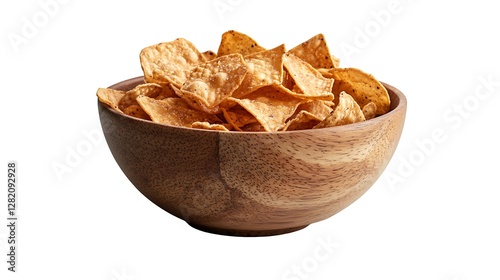 A bowl crispy corn tortilla chips, isolated on white background