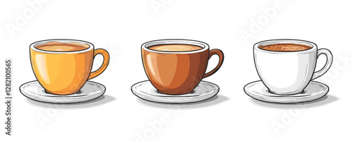 Flat icons set of coffee cups in different styles - vector illustration.