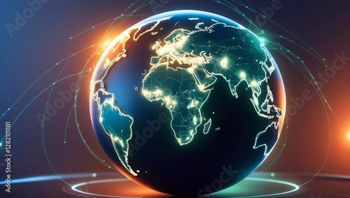 Glowing Digital World Map Highlighting Global Connectivity and Network
