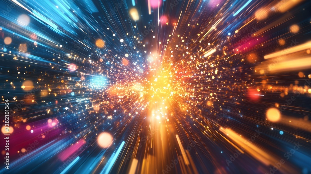 Obraz premium colorful digital particles in dynamic motion, vibrant and futuristic design, dynamic and textured composition, glowing and bold atmosphere