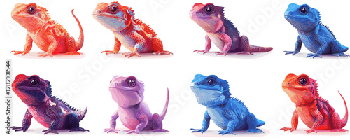Colorful reptile vector icons set in flat style featuring vibrant lizard illustrations.