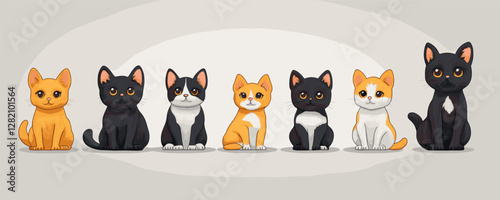 Flat cats icons set: cute cat vector in various poses.