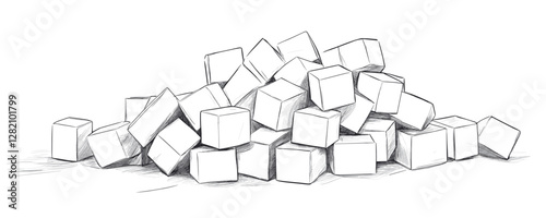 Linear flat icons set of stacked cubes sketch design.