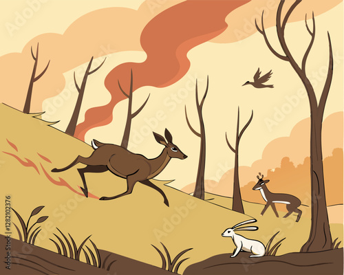 Animal Evacuation Illustration During Wildfires vector background