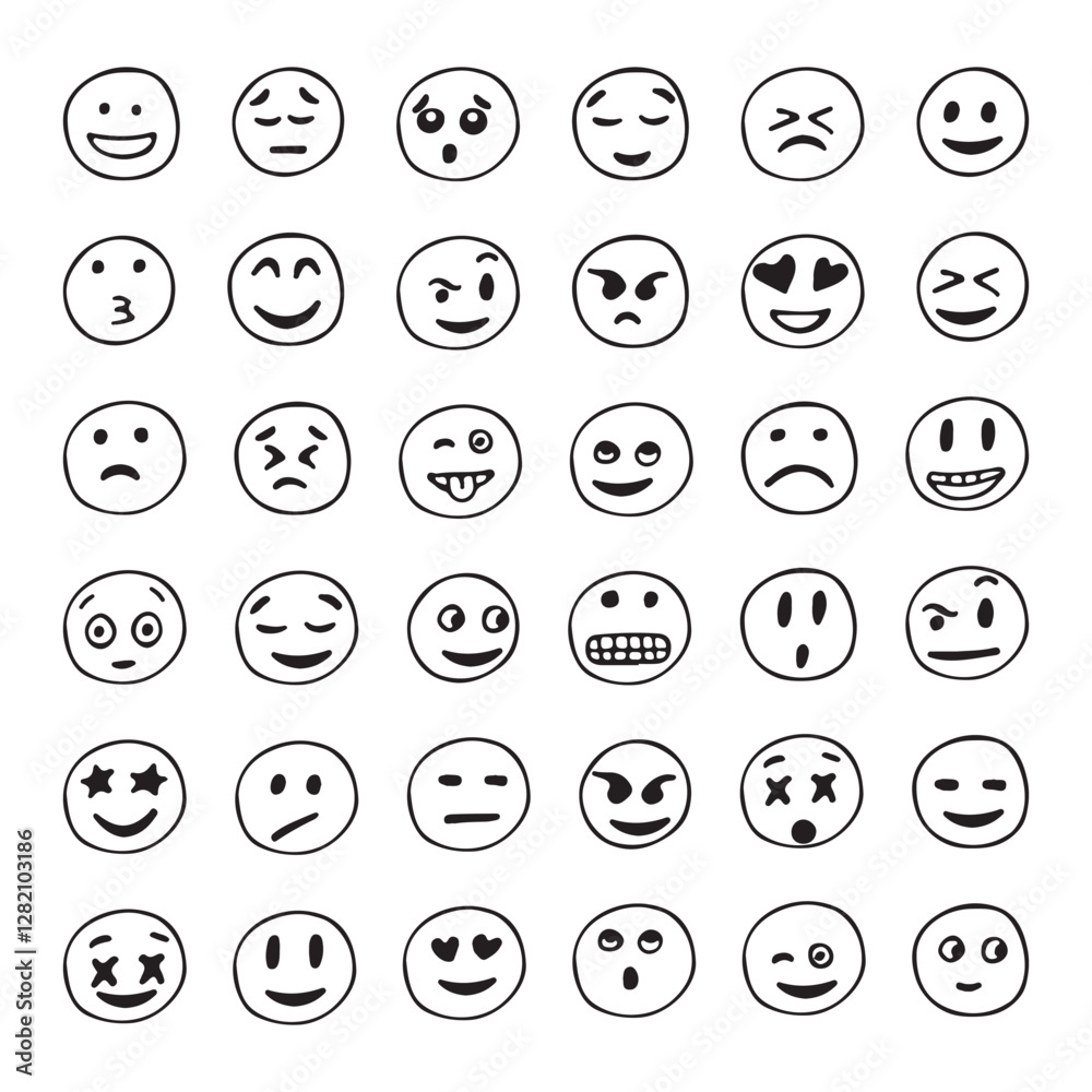 Cute face drawing doodle character retro. Black and white animated face. Facial expression, character. Face sticker. Doodle. Hand drawn. Vector illustration. Cute face drawing doodle character retro. Black and white animated face. Facial expression, character. Face sticker. Doodle. Hand drawn. Vector illustration.