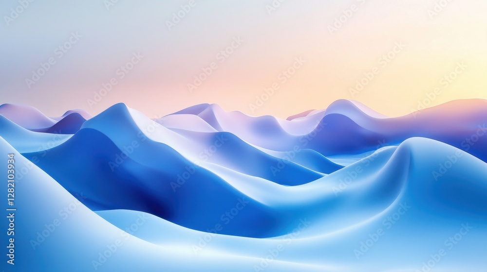 A blue and white mountain range with a sunset in the background A blue and white mountain range with a sunset in the background