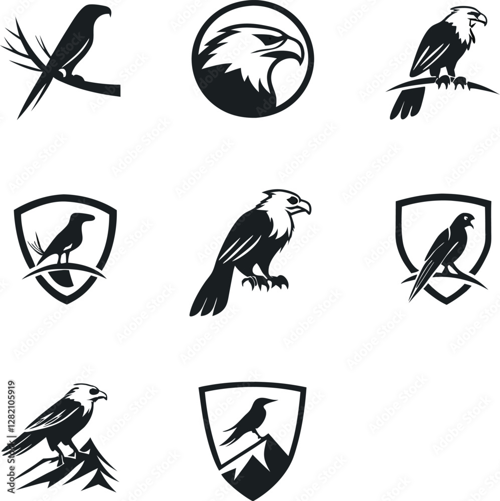 Fototapeta premium eagle icons set silhouette
