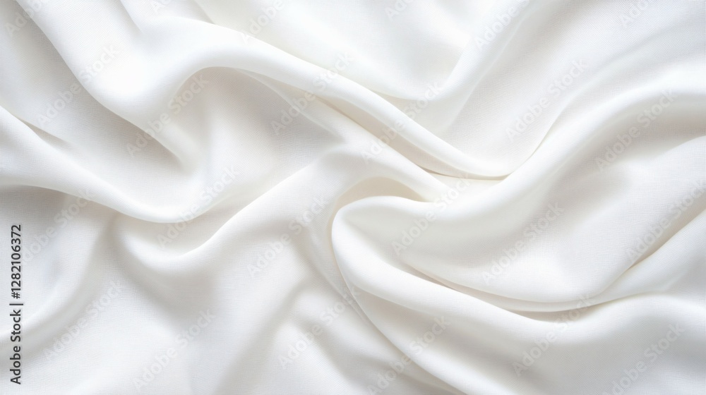 White Silky Fabric Displays Soft Texture and Elegant Wavy Shapes White Silky Fabric Displays Soft Texture and Elegant Wavy Shapes