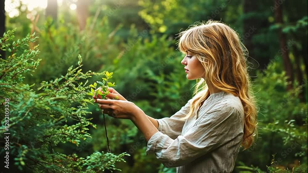 Blonde Woman in a Lush Green Forest Blonde Woman in a Lush Green Forest