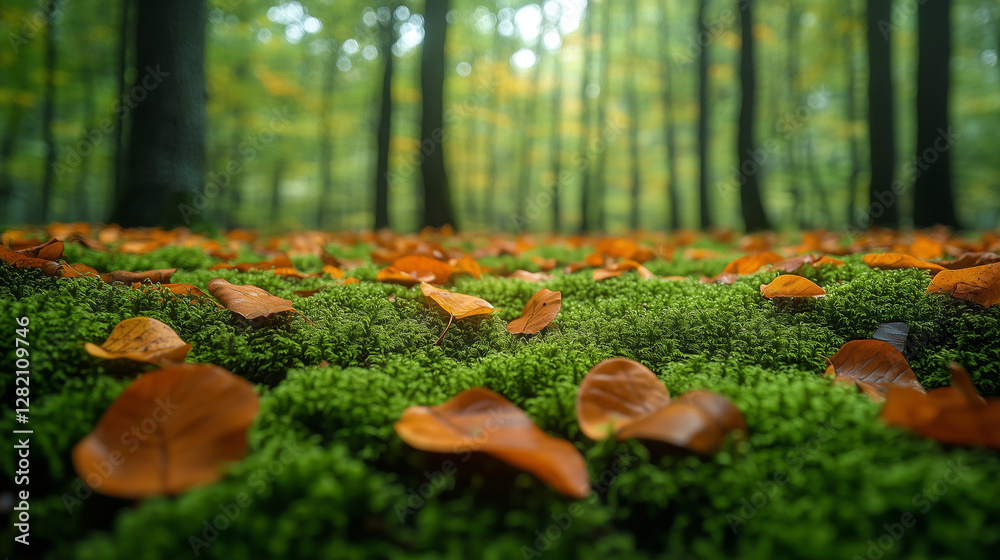 Lush green moss covering the forest floor Lush green moss covering the forest floor