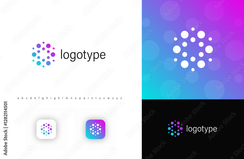 Abstract circular logo with dynamic dots, symbolizing connectivity, technology, and innovation. Ideal for digital platforms, biotech, AI, analytics, and futuristic branding. Modern vector logo