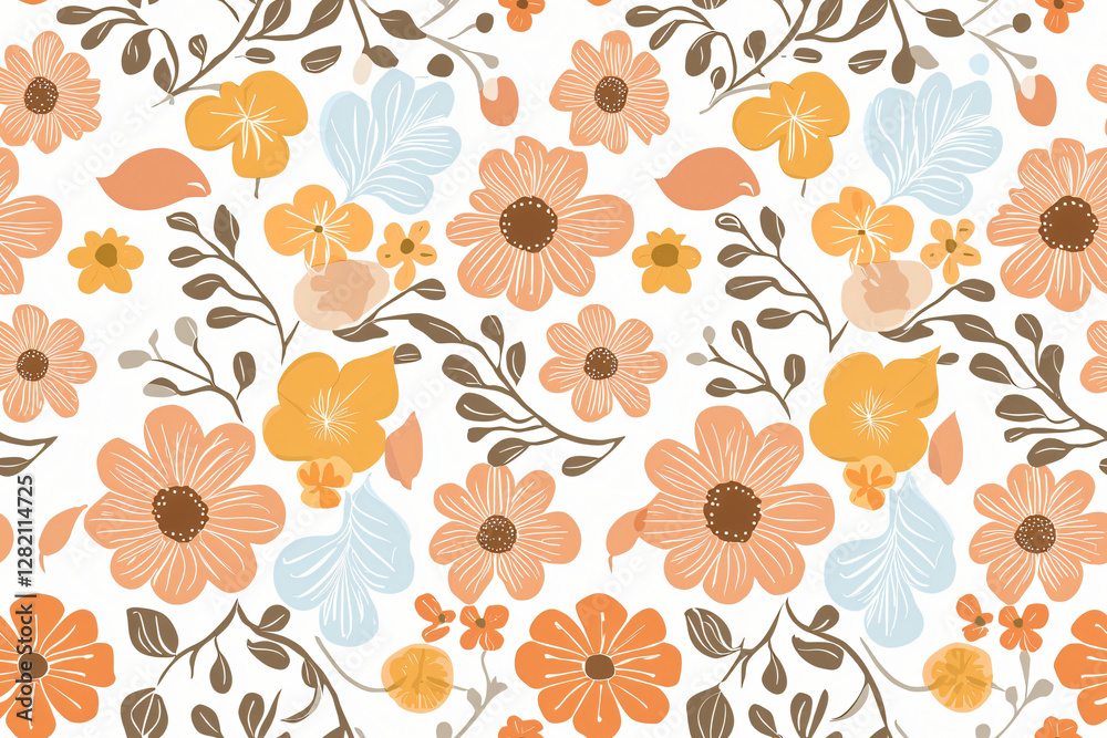 seamless background pattern of abstract florals in nostalgic seventies palette seamless background pattern of abstract florals in nostalgic seventies palette