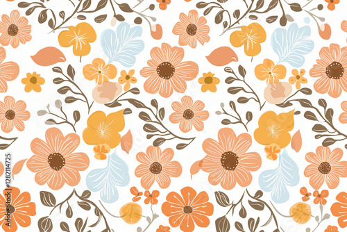 seamless background pattern of abstract florals in nostalgic seventies palette