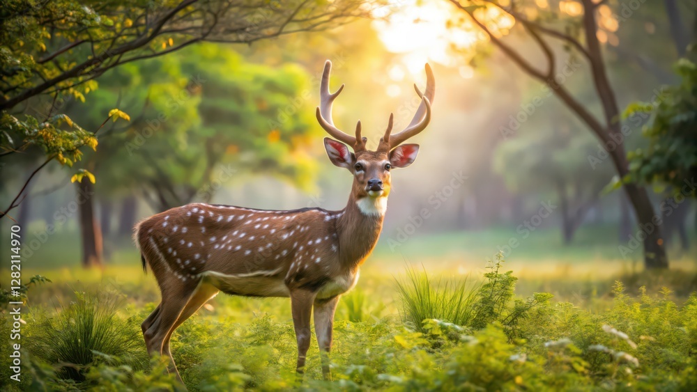 Axis Deer in Forest at Sunrise Axis Deer in Forest at Sunrise