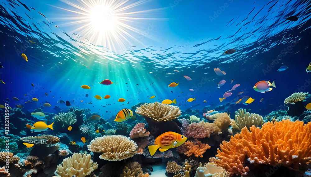 Naklejka premium Views from the depths of the deep blue clear seas