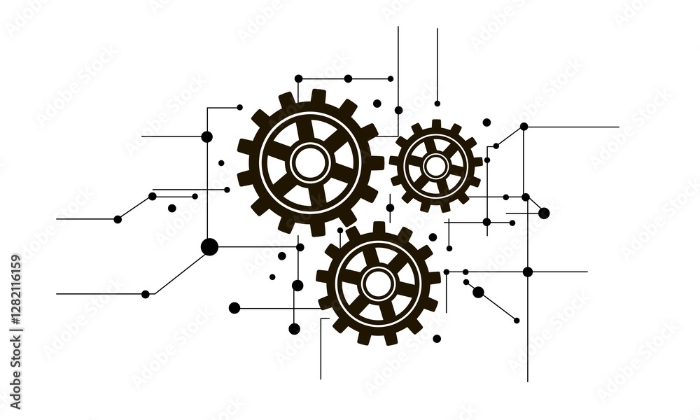 Fototapeta premium Mechanical gears. Gear wheel cogwheel icon. Technological design with geometric elements symbolizing industry and engineering processes. Vector gear icon