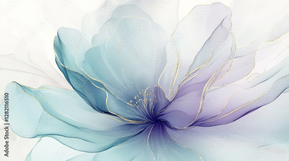 Delicate flower illustration with translucent petals in shades of teal Delicate flower illustration with translucent petals in shades of teal