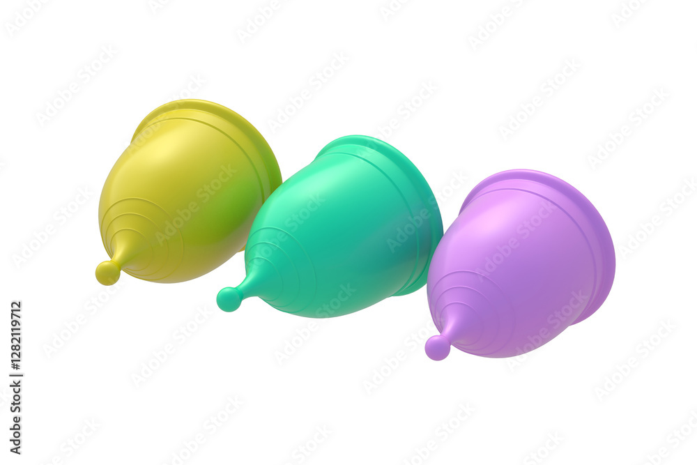 Row of menstrual cups isolated on white background. 3d render Row of menstrual cups isolated on white background. 3d render