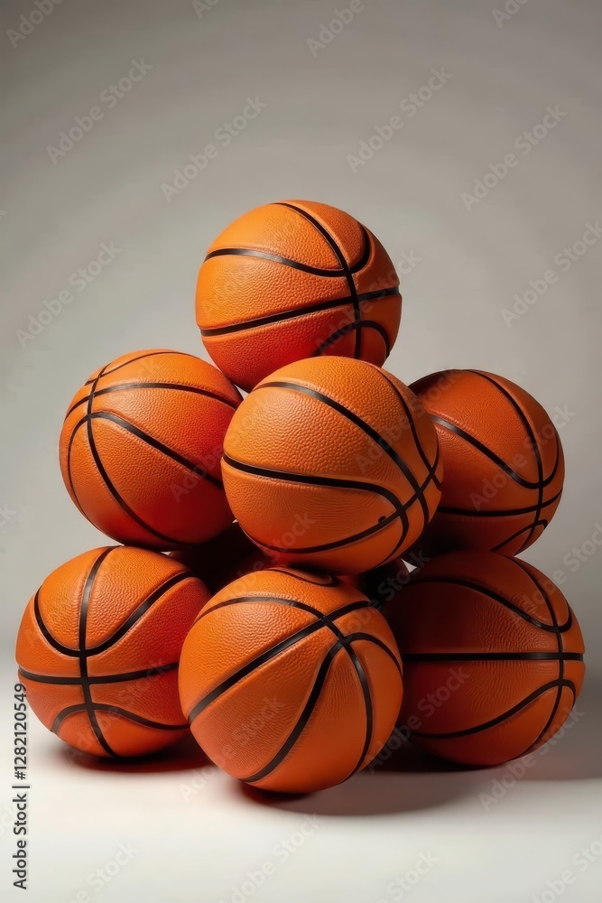 Obraz premium Pile of basketballs, various angles, studio lighting, basketballs, orange