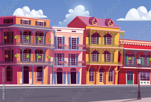 New Orleans bourbon street on French quarter vector illustration