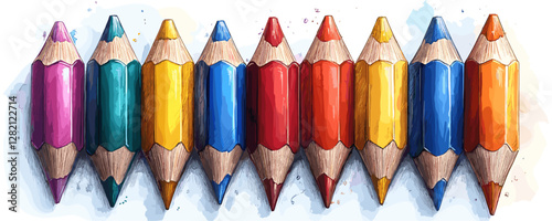 Flat colored pencils icons set in vector style.